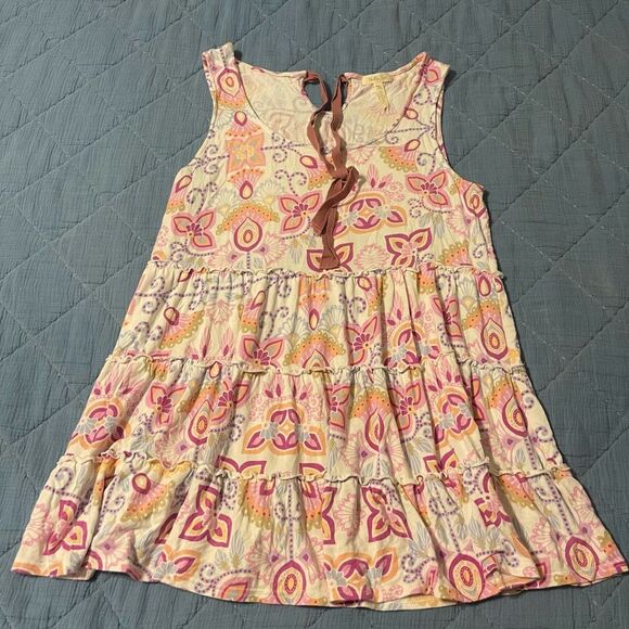 Matilda Jane Printed Adventure Begins Breathe Deeply Tunic Tank Top Size Medium - Picture 1 of 5